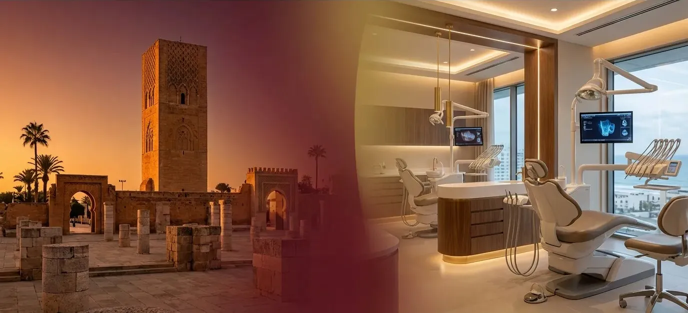 Morocco dental tourism 2026 - Hassan Tower Rabat and modern luxury dental clinic